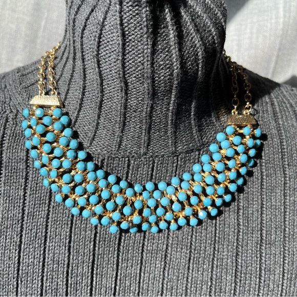 Egyptian Revival Bib Collar Necklace Opaque Bluish/Green Stone Pin Cushion - Picture 16 of 16